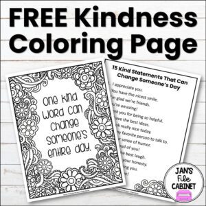 Kindness Coloring Page and Kind Statements List
